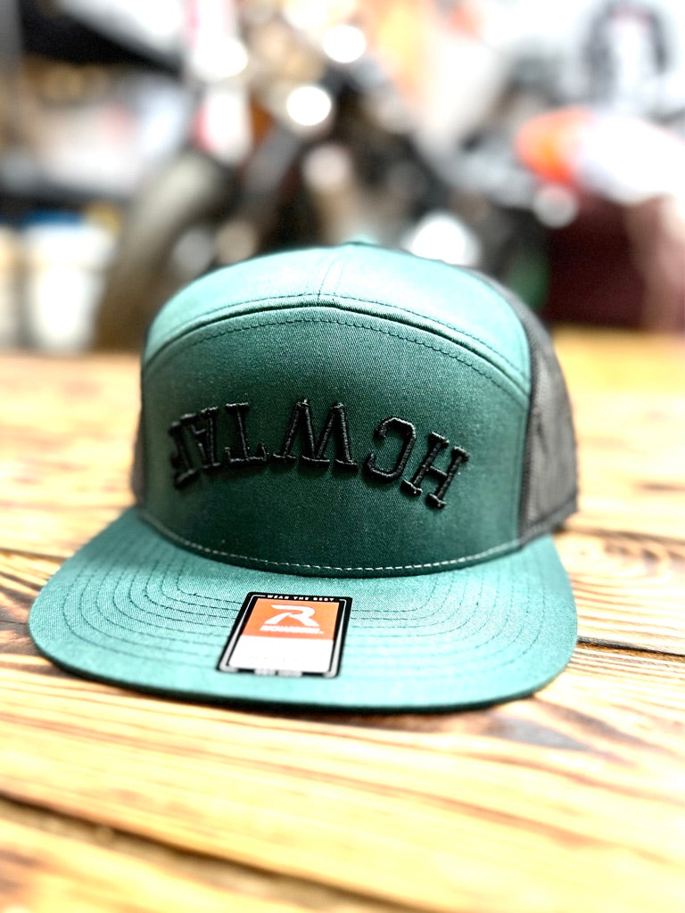 HCWTAF 7 Panel Flat Bill Trucker Cap - DARK GREEN/BLACK - View 01