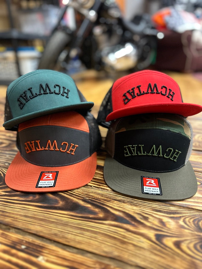HCWTAF 7 Panel Flat Bill Trucker Cap - DARK GREEN/BLACK - View 01