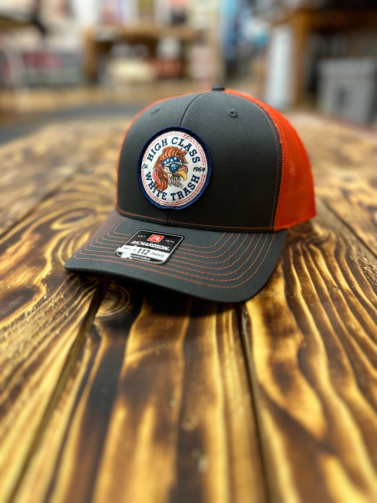 HCWT Mullet Eagle Patched  6 Panel Trucker Snapback - Navy/Orange