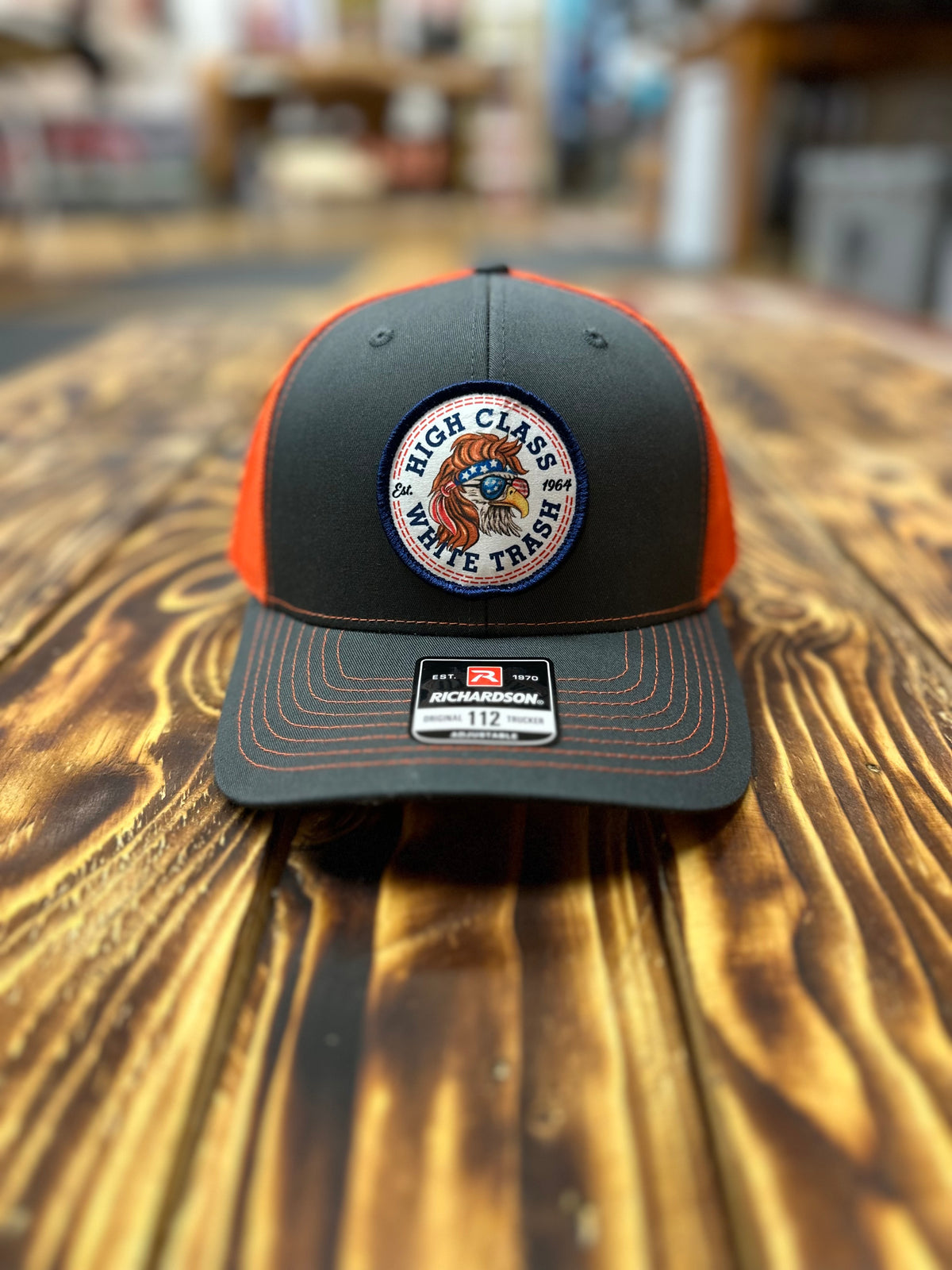 HCWT Mullet Eagle Patched  6 Panel Trucker Snapback - Navy/Orange