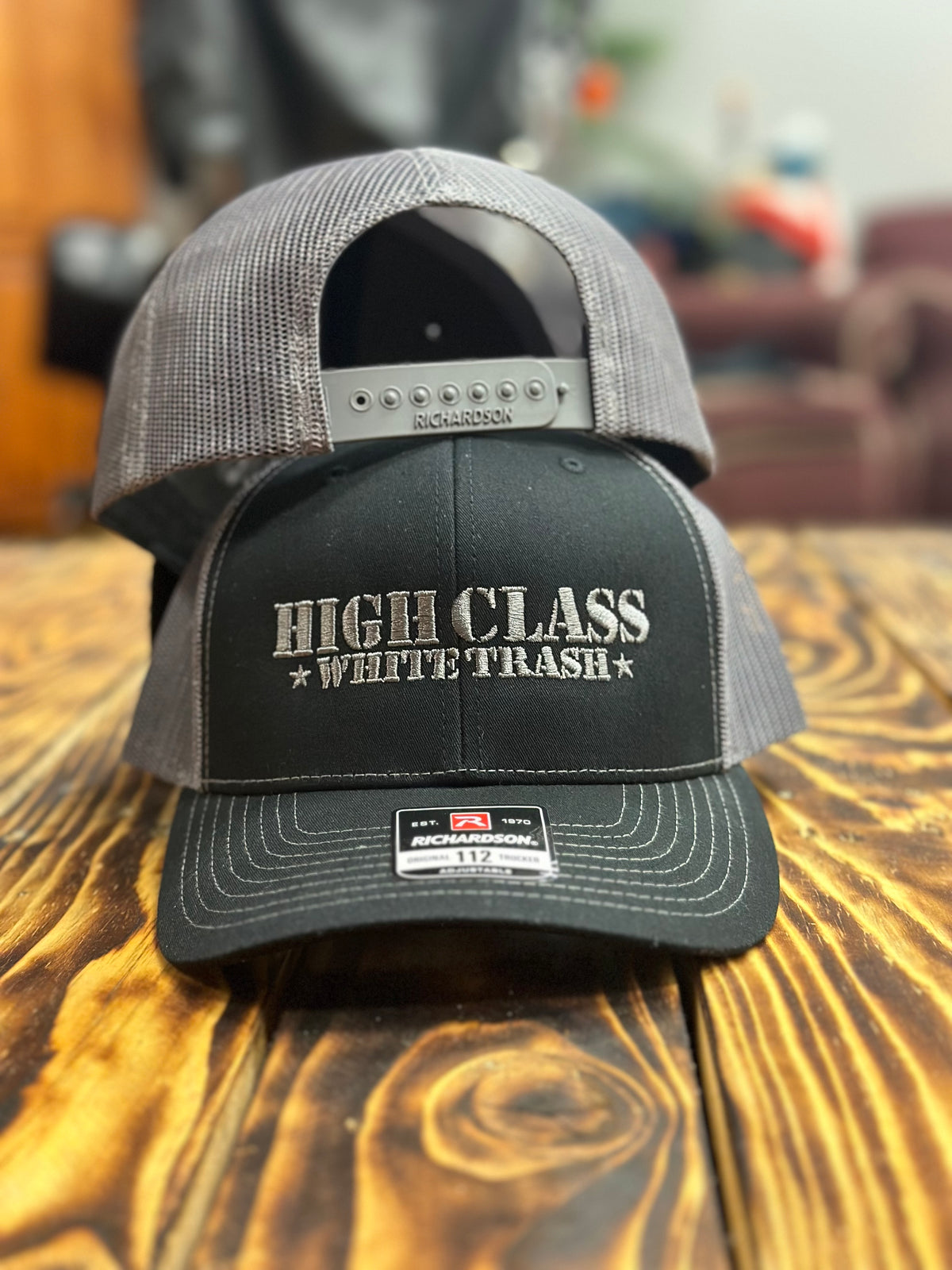 High Class White Trash Embroidered R112 SnapBack Trucker Cap Black/Grey