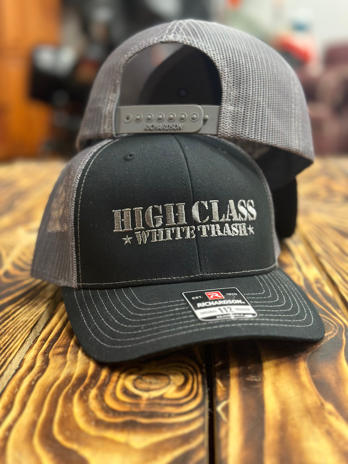 High Class White Trash Embroidered R112 SnapBack Trucker Cap Black/Grey
