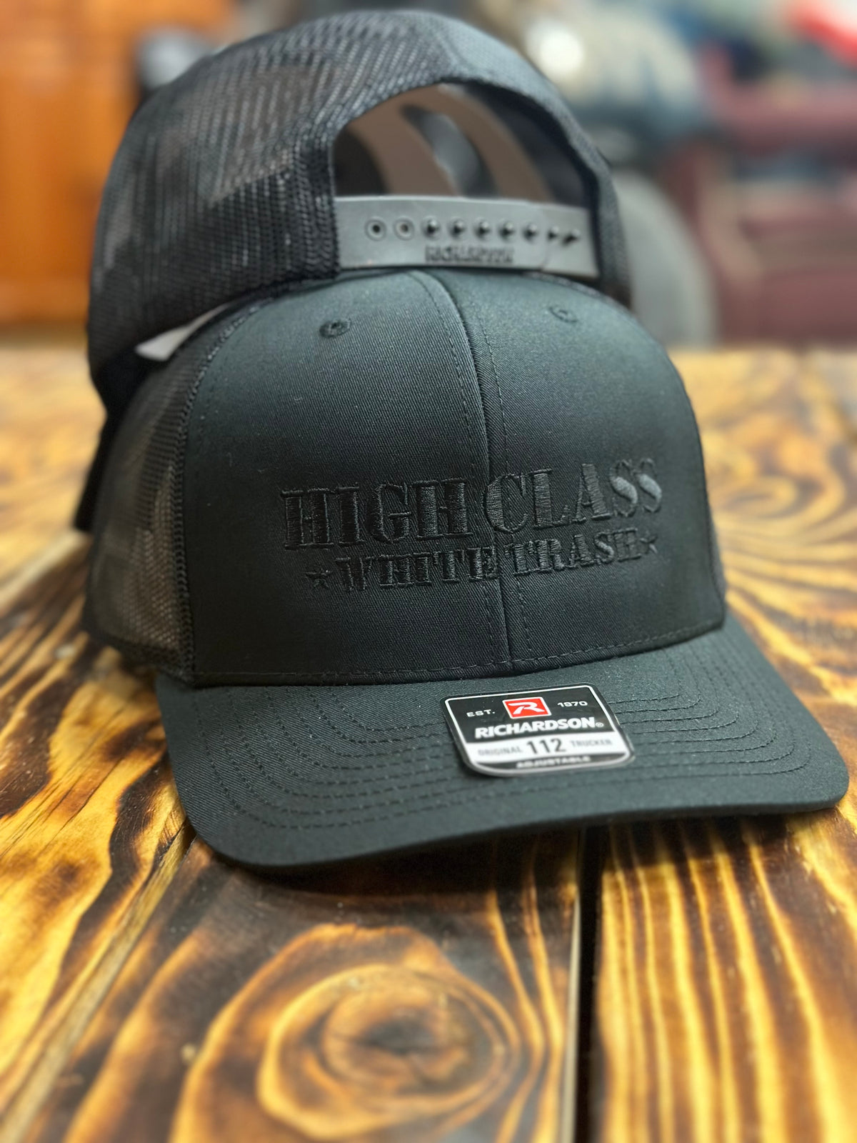 High Class White Trash Embroidered R112 SnapBack Trucker Cap Black Black