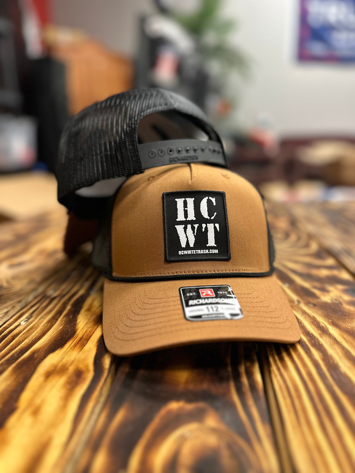 HCWT Square Patched Five Panel Rope Snapback Trucker Cap - Saddle/Black