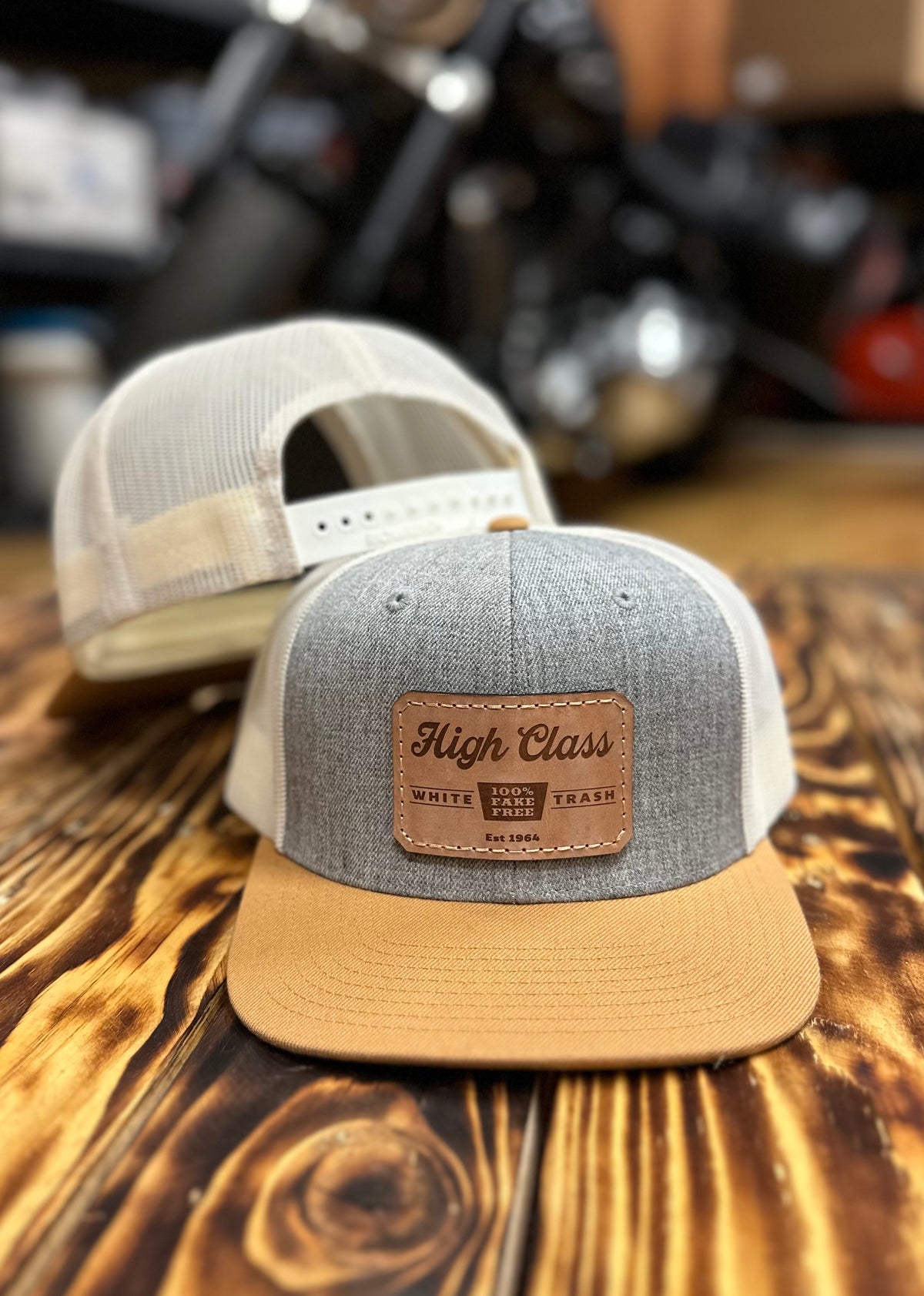 High Class White Trash ® Leather Patched Flatbill - Snap Back Trucker Cap