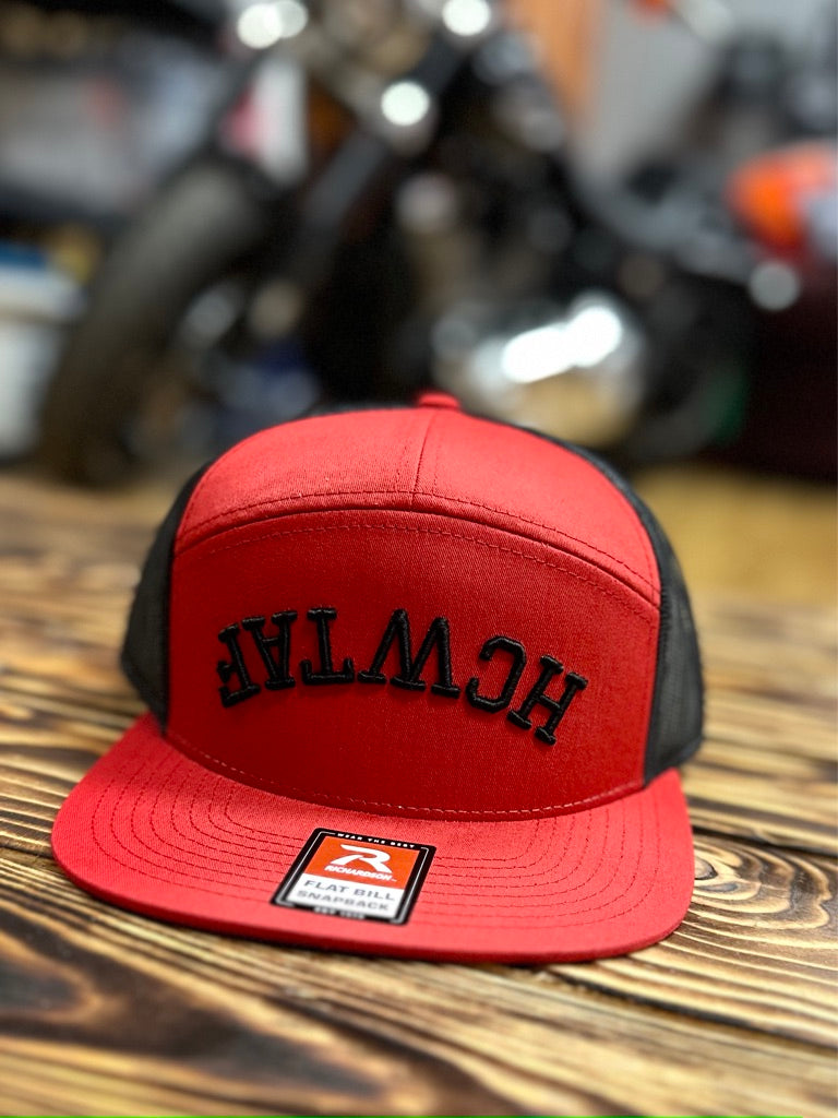 HCWTAF 7 Panel Flat Bill Trucker Cap - RED/BLACK View 01