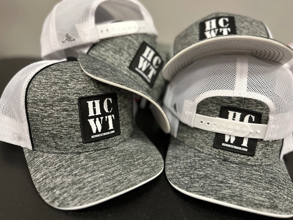 HCWT Square Patch Trucker Snap Back Hat - Aggressive Heather Black/White