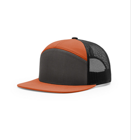 HCWTAF 7 Panel Flat Bill Trucker Cap - CHARC/BURNT ORANGE/BLACK