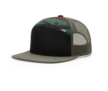HCWTAF 7 Panel Flat Bill Trucker Cap - BLACK GREEN/CAMO/LODEN - View 04