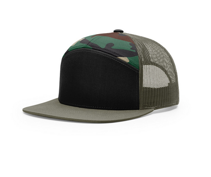 HCWTAF 7 Panel Flat Bill Trucker Cap - BLACK GREEN/CAMO/LODEN