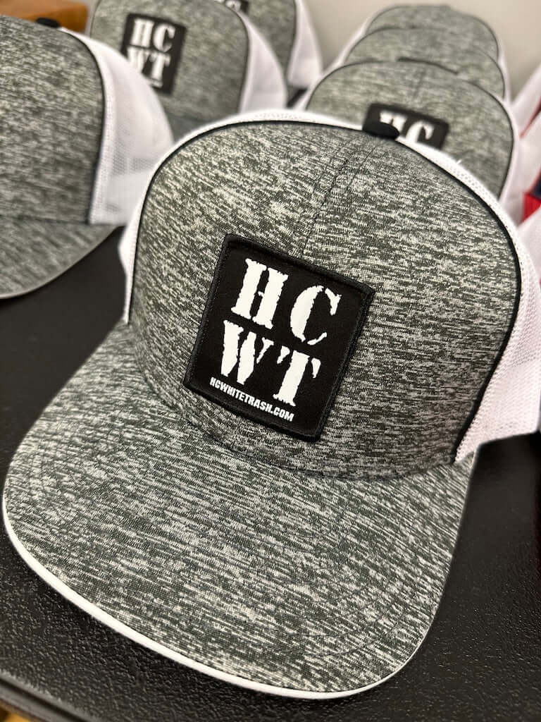 HCWT Square Patch Trucker Snap Back Hat - Aggressive Heather Black/White
