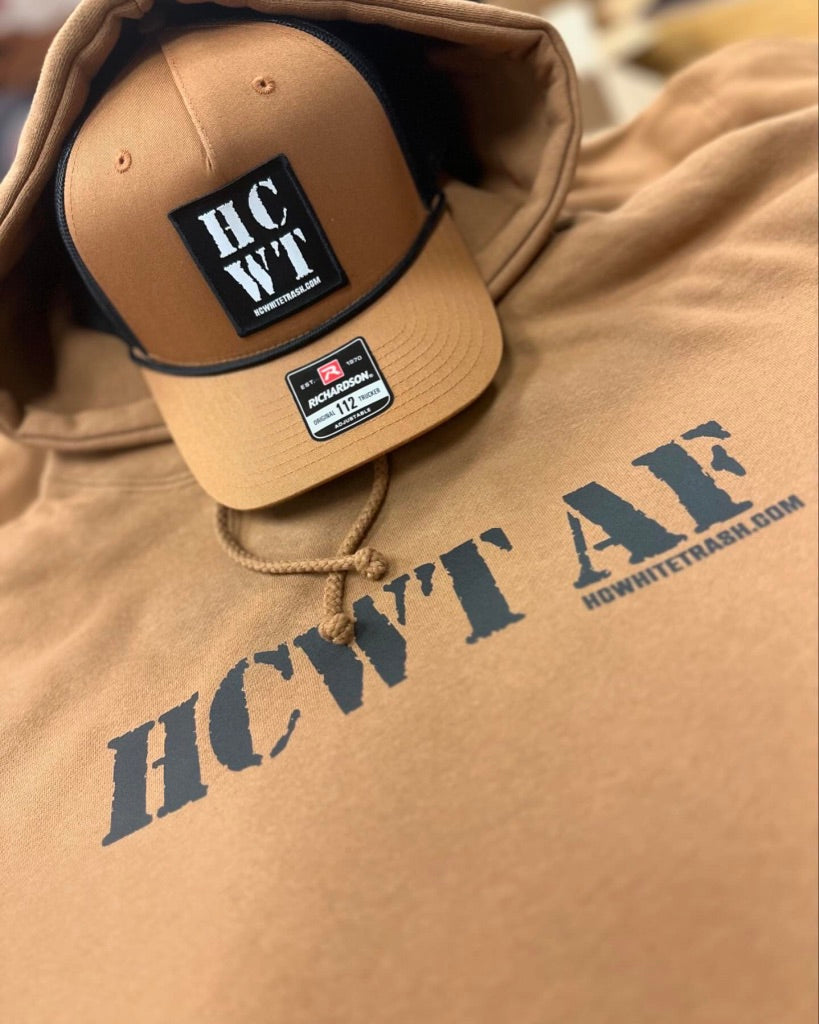 HCWT Square Patched Five Panel Rope Snapback Trucker Cap - Saddle/Black