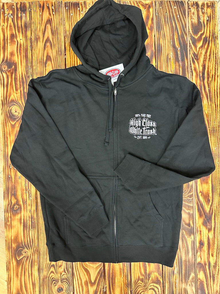 High Class White Trash Skull & Bones Full Zip Hoodie - Black