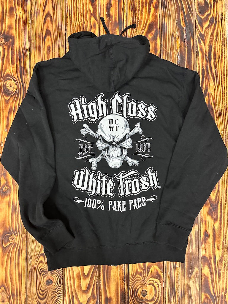 High Class White Trash Skull & Bones Full Zip Hoodie - Black
