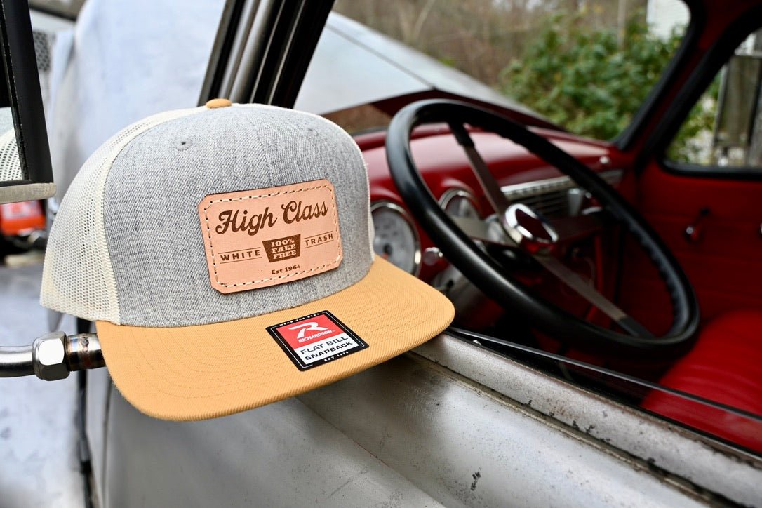 High Class White Trash ® Leather Patched Flatbill - Snap Back Trucker Cap