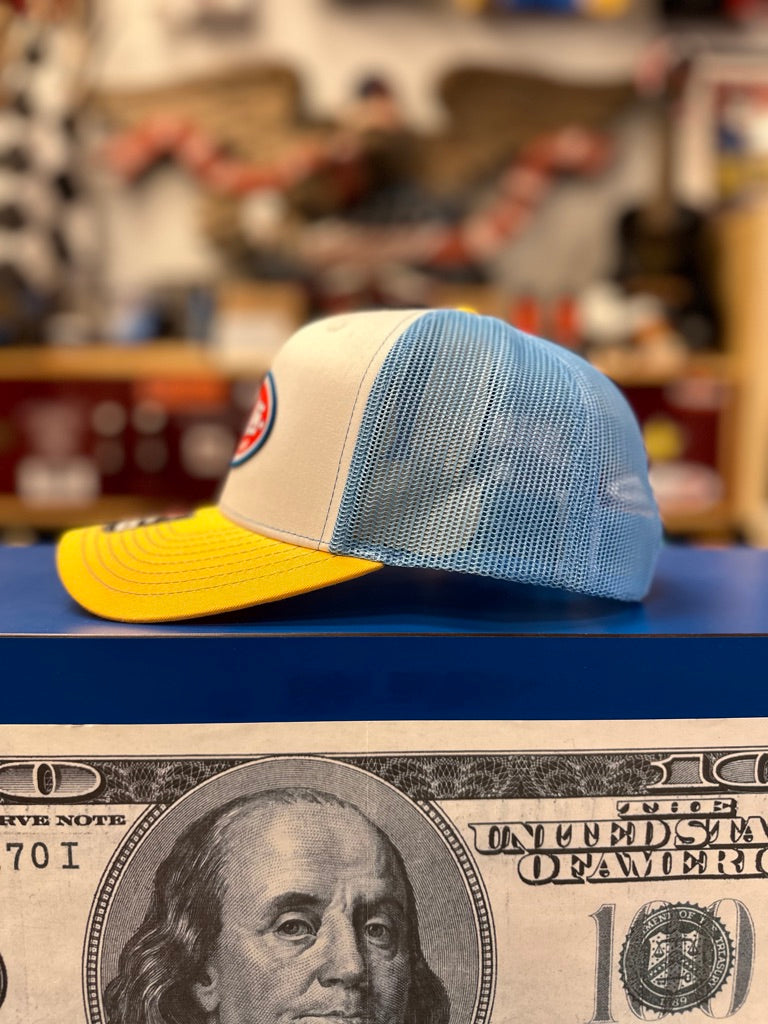 HCWT OG Oval Patched Snap Back Trucker Cap Col.Blue, White, Yellow - View 01