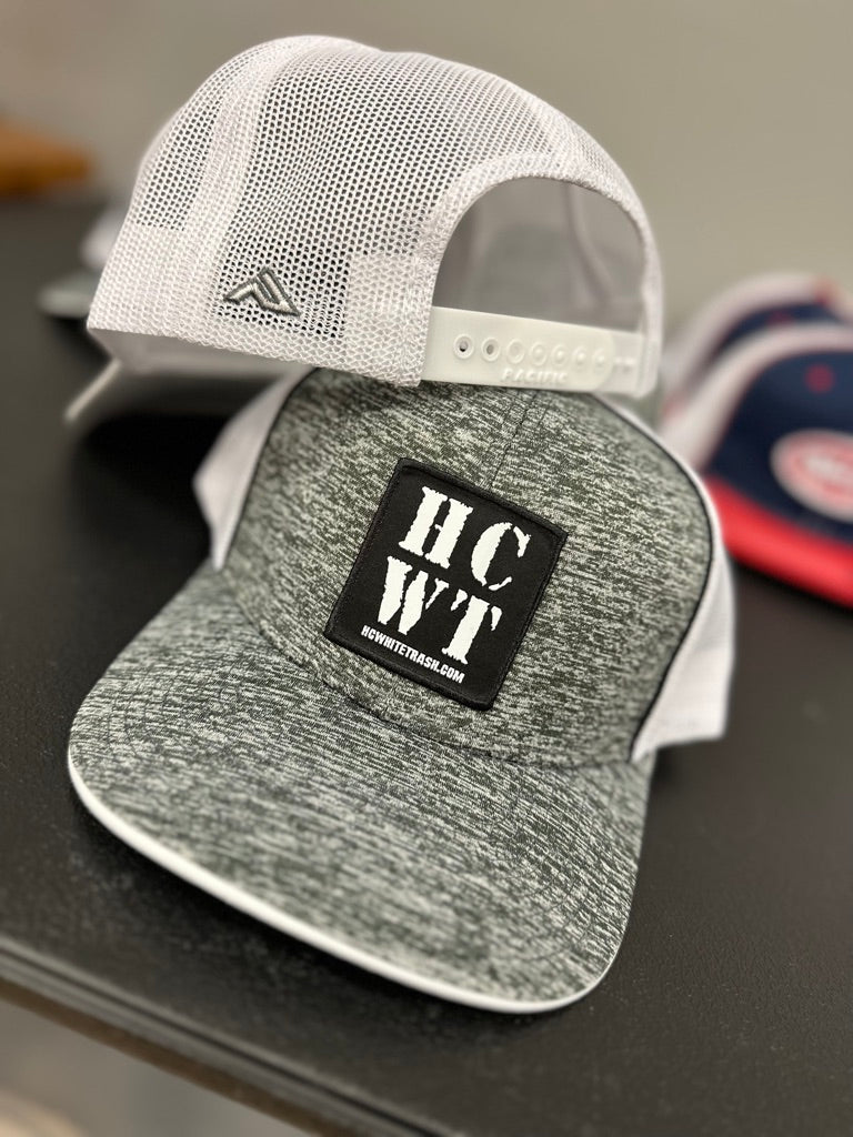 HCWT Square Patch Trucker Snap Back Hat - Aggressive Heather Black/White