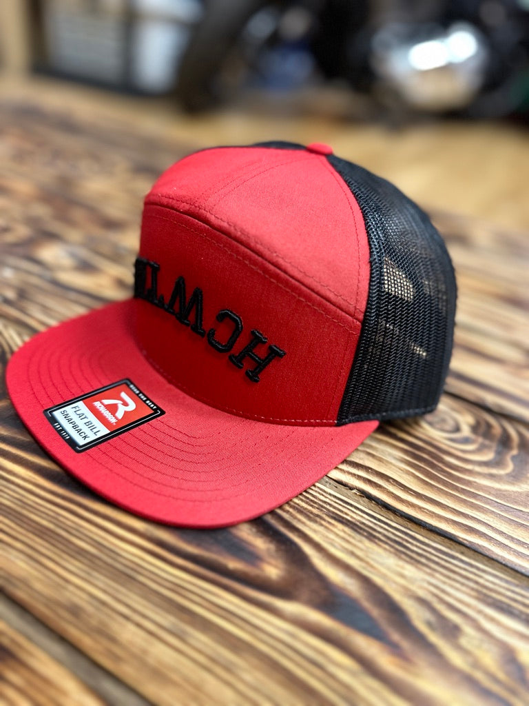 HCWTAF 7 Panel Flat Bill Trucker Cap - RED/BLACK View 01
