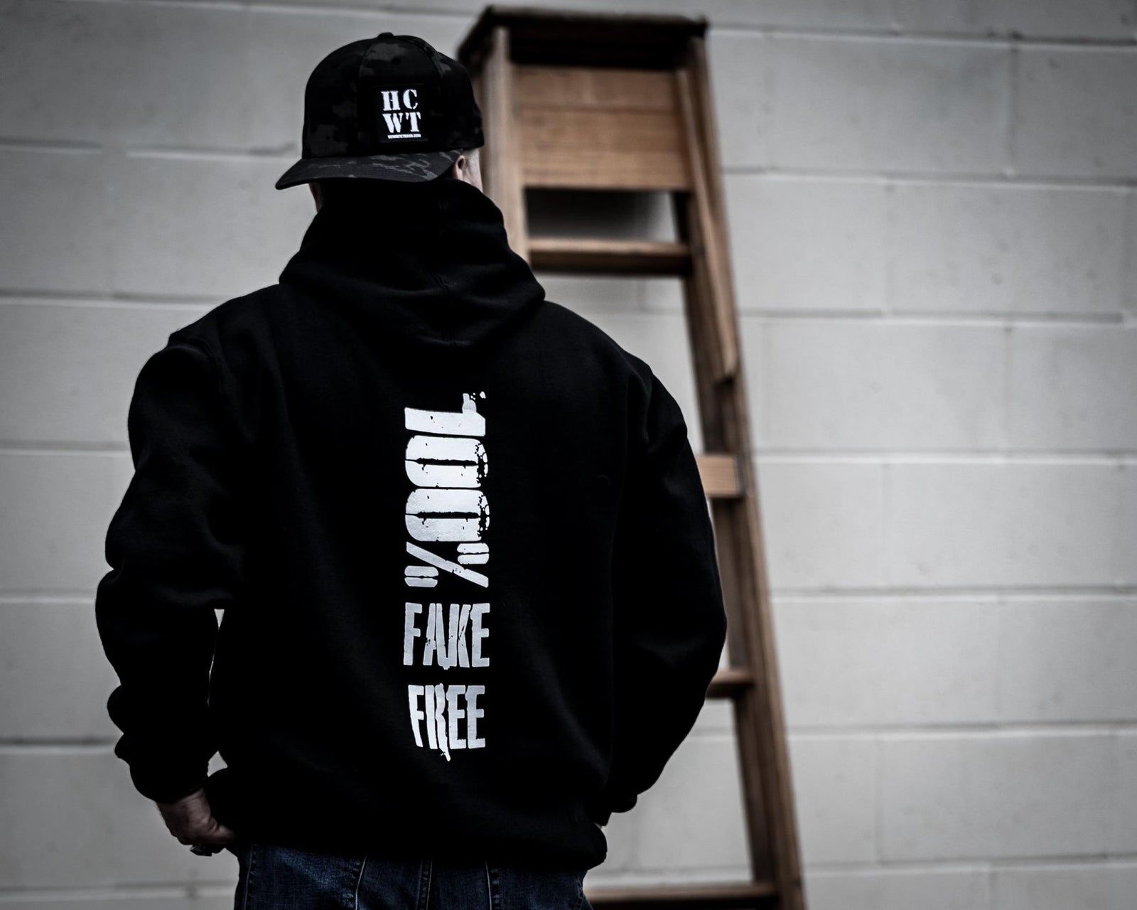 HCWT Stamp Print Unisex Heavyweight Pullover Hoodie (Black) - View 01