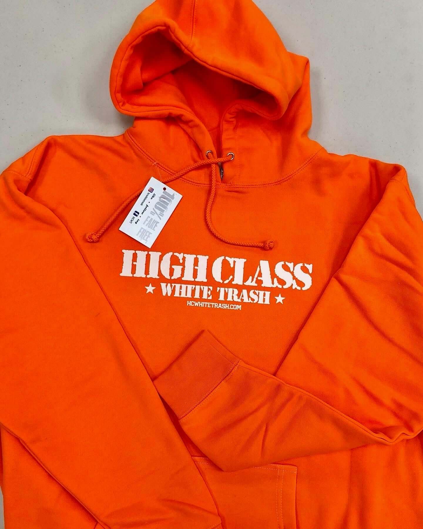 HCWT Stamp Print Unisex Heavyweight Pullover Hoodie Blaze Orange - 01 