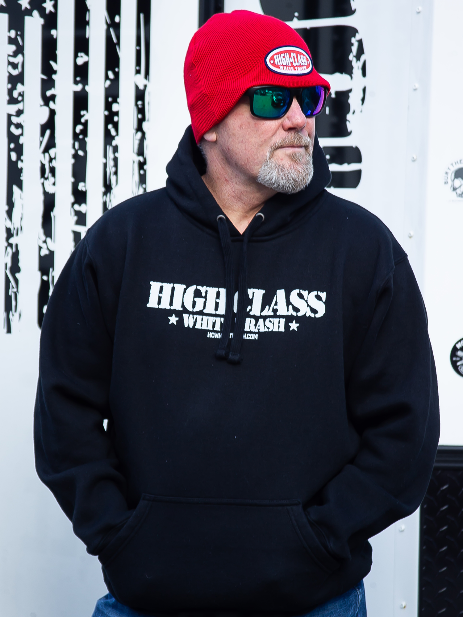 HCWT Stamp Print Unisex Heavyweight Pullover Hoodie (Black) - View 01