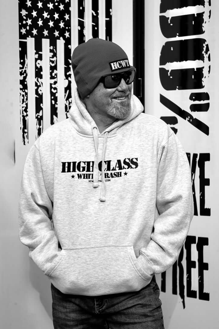 HCWT Stamp Print Unisex Heavyweight Pullover Hoodie (Grey) - View 01