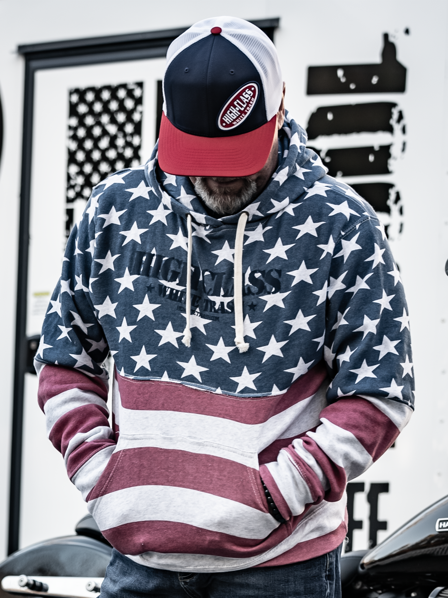 HCWT Stamped Unisex Pullover Hoodie (Red, White & Blue) - View 01