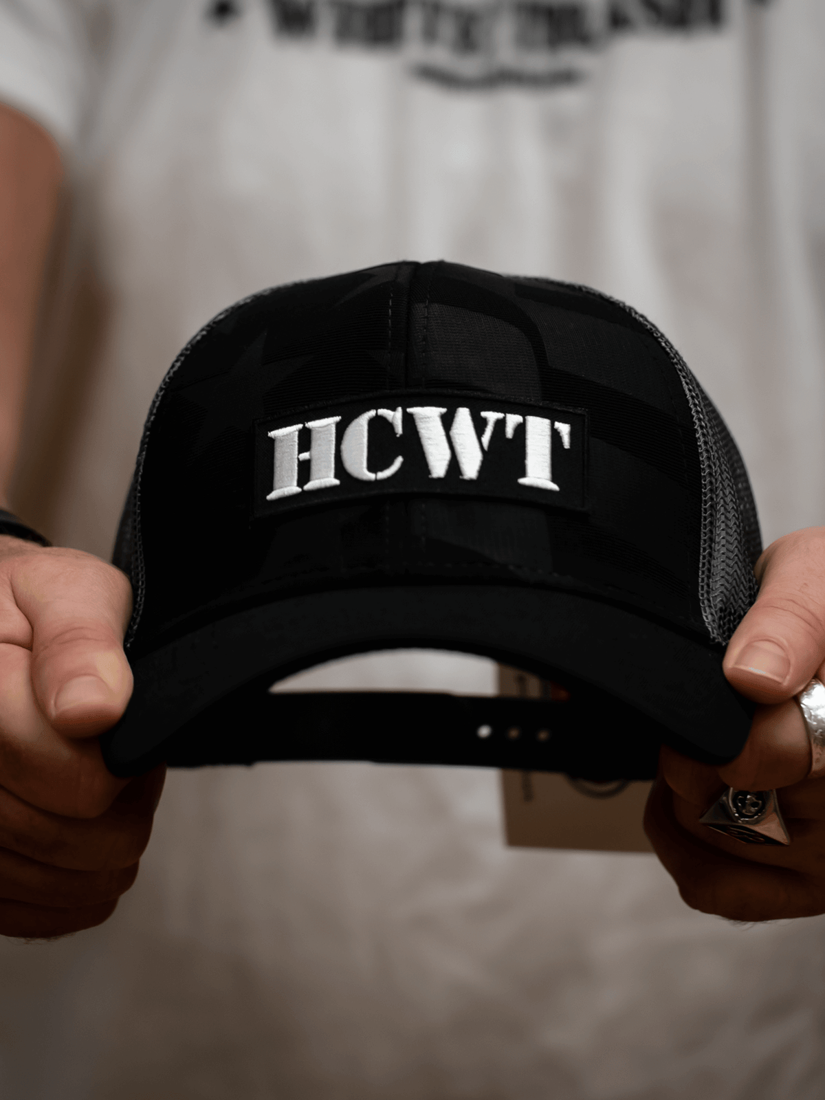 HCWT Stamp Trucker Hat (Black Stars &amp; Stripes)