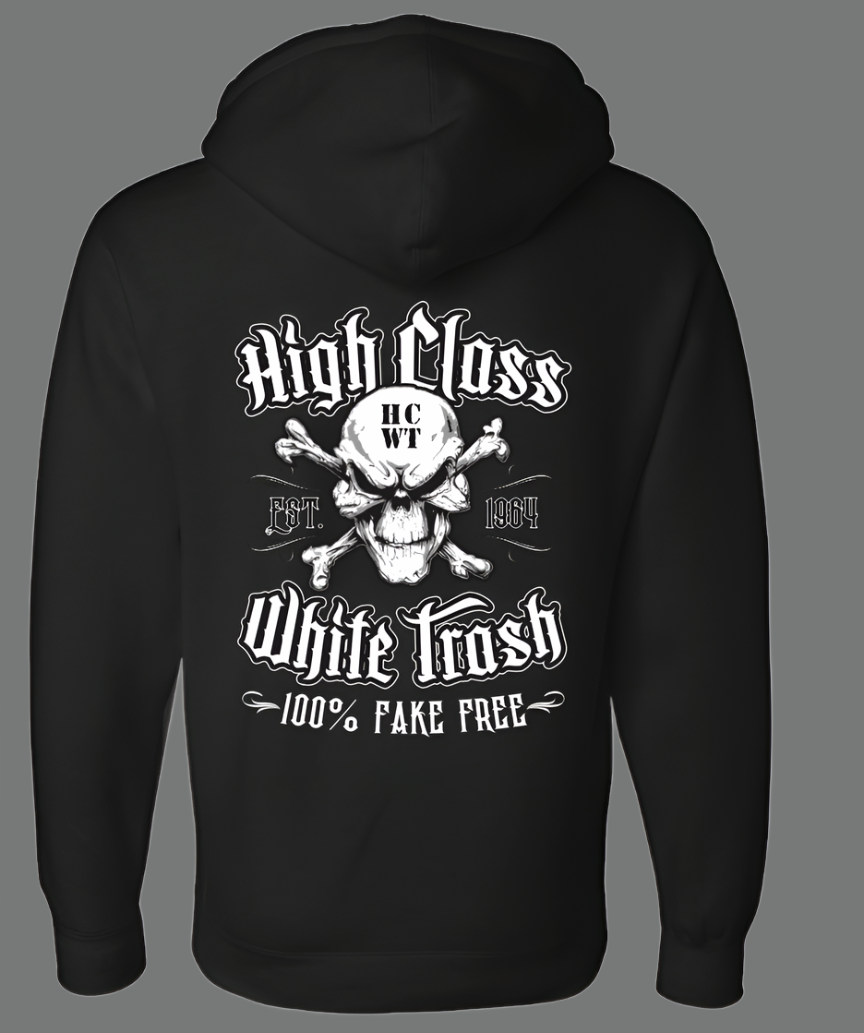High Class White Trash Skull Bones Hoodie Black