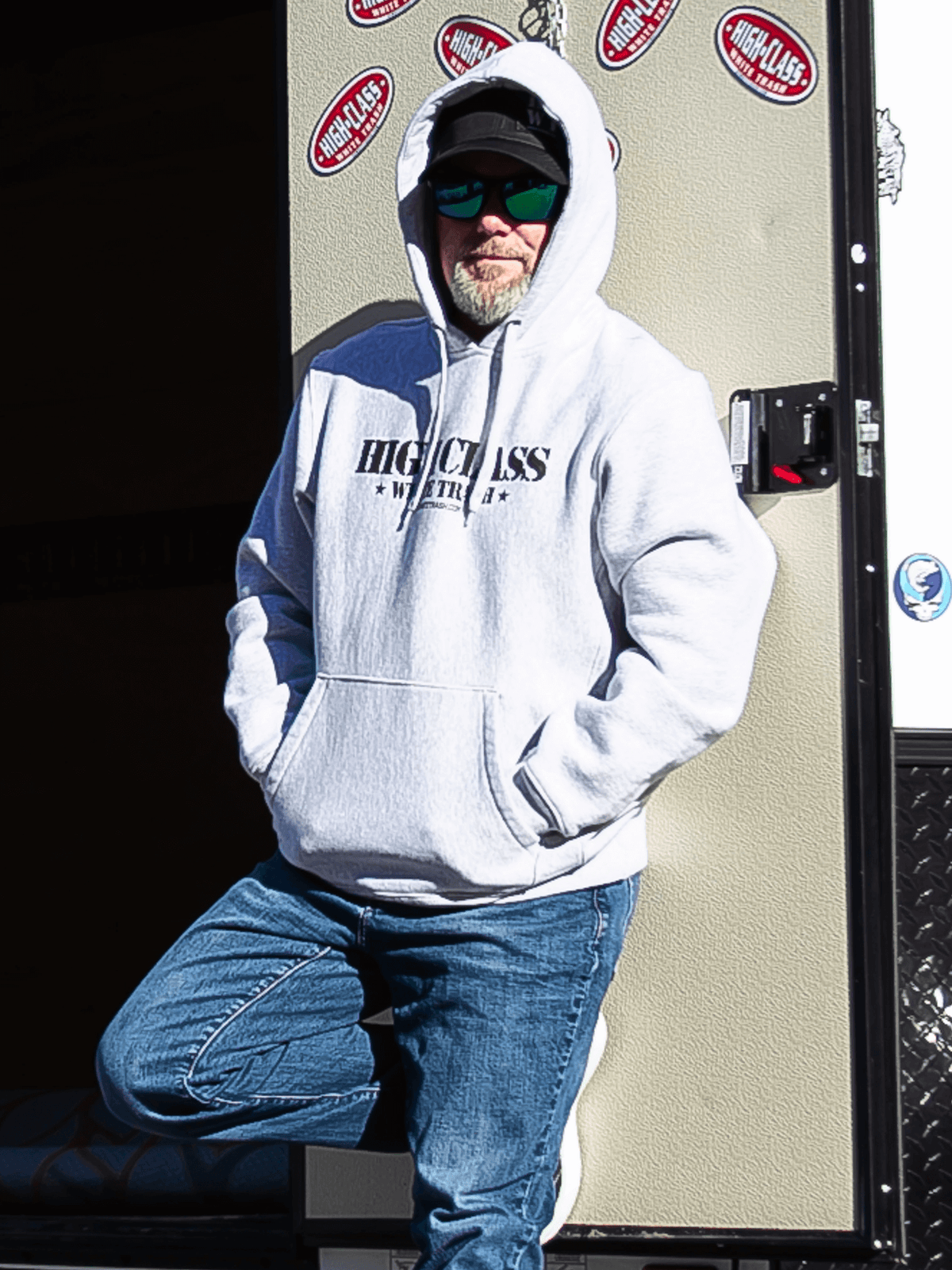 HCWT Stamp Print Super Heavyweight Unisex Hoodie (Grey) - View 01