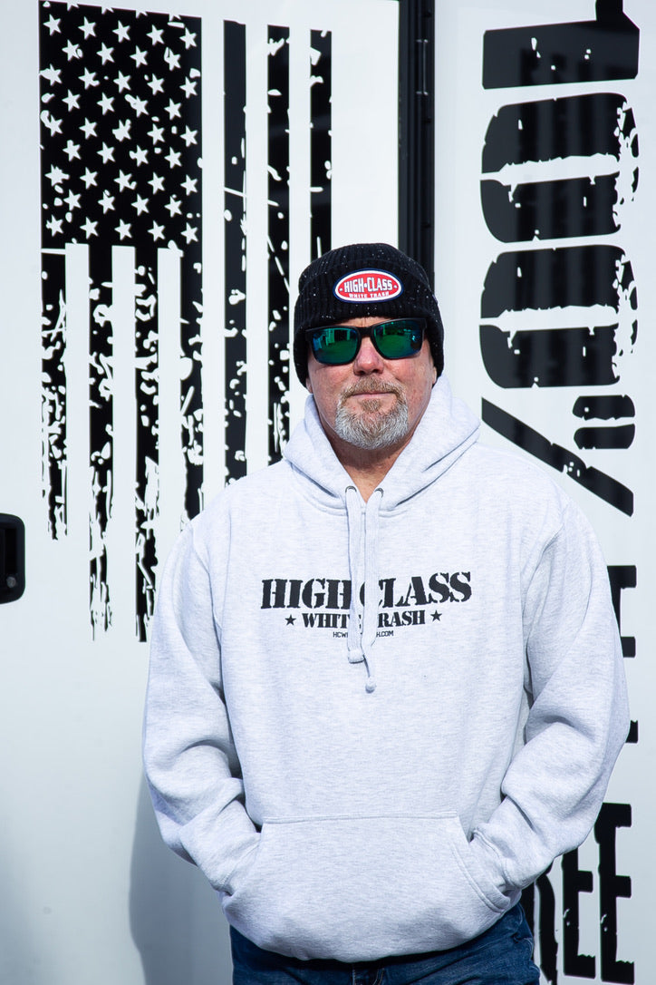 HCWT Stamp Print Unisex Heavyweight Pullover Hoodie (Grey) - View 01