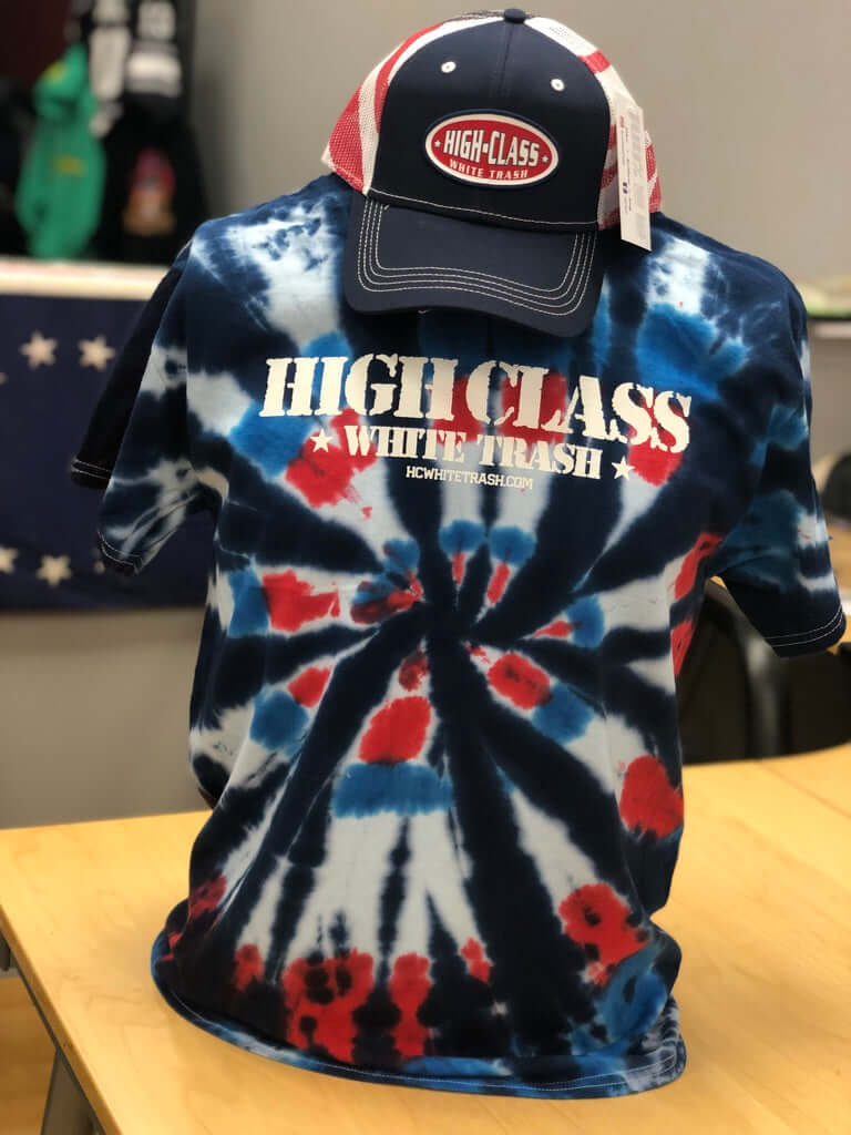 HCWT Stamped Tie Dye Tee (Red, White & Blue Spiral Tee)